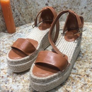 Saks Fifth Avenue Tan Espadrille Platform Sandals